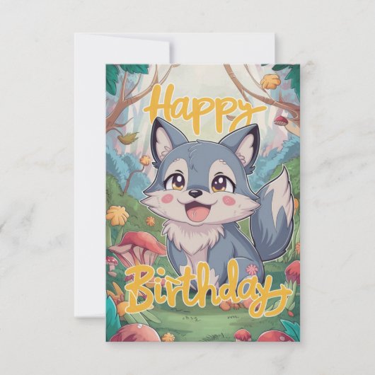 Carte Anniversaire numérique coloré et modifiable Wolf (Devant)
