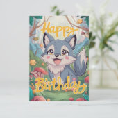 Carte Anniversaire numérique coloré et modifiable Wolf (Debout devant)