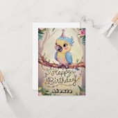 Carte Anniversaire numérique de jolies perroquets enchan (Devant/Arrière en situation)