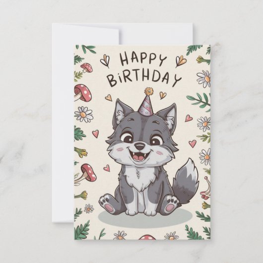 Carte Anniversaire numérique de Little Wolf modifiable (Devant)