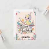 Carte Anniversaire numérique de perroquets de bois simpl (Devant/Arrière en situation)