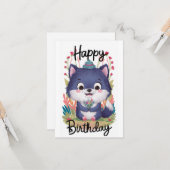 Carte Anniversaire numérique du loup géant enchanté (Devant/Arrière en situation)