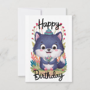Carte Anniversaire numérique du loup géant enchanté