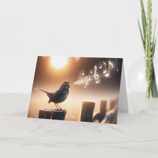 Carte Anniversaire Oiseaux chantant sur une clôture (Devant)