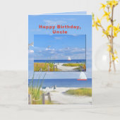 Carte Anniversaire, Oncle, Plage et Ocean View (Fleur jaune)