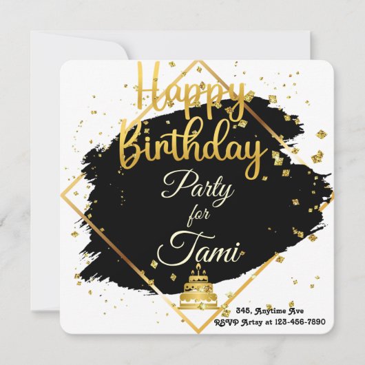 Carte Anniversaire Or & Noir  (Devant)