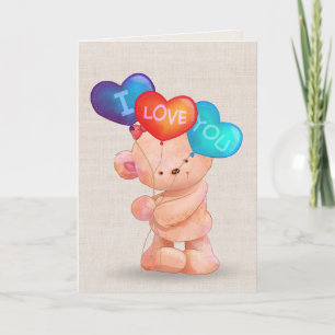 Carte Anniversaire Ours avec I Love You Ballons