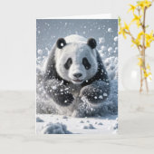 Carte Anniversaire Ours Panda En Neige (Fleur jaune)