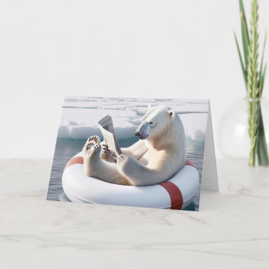 Carte Anniversaire Ours Polaire Lire un journal (Devant)