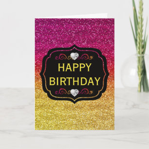 Carte Anniversaire Pailleté avec Dégradé de Rose et Jaun