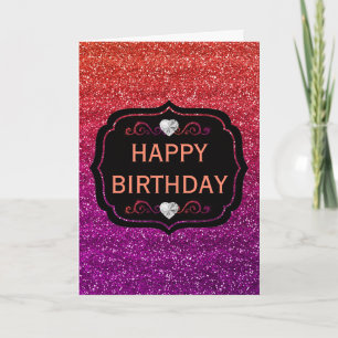 Carte Anniversaire Pailleté Dégradé Orange et Violet