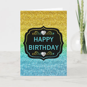 Carte Anniversaire Pailleté Jaune et Bleu Dégradé Glitte