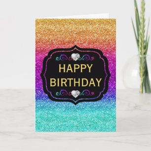 Carte Anniversaire Paillettes Dégradé Arc-en-Ciel Brilla