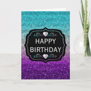 Carte Anniversaire Paillettes Dégradé Bleu et Violet Bri