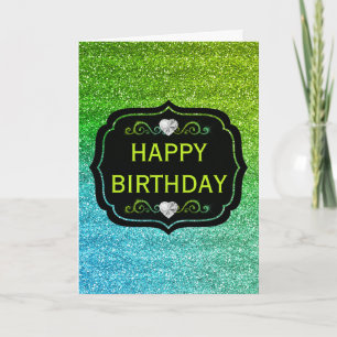 Carte Anniversaire Paillettes Dégradé Vert et Bleu Brill