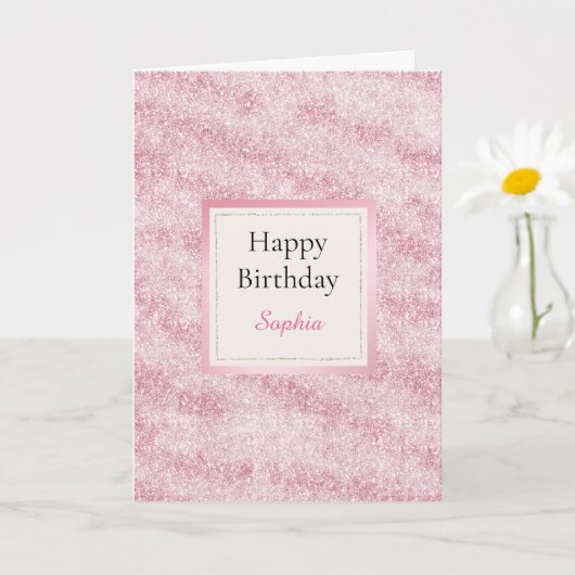Carte Anniversaire Paillettes Rose Fardé (Petite plante)