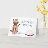 Carte ANNIVERSAIRE - Pal Secret - Chat Kitty - Gâteau (Fleur jaune)