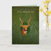 Carte Anniversaire, papa, cerf avec Antlers dans le Bush (Fleur jaune)