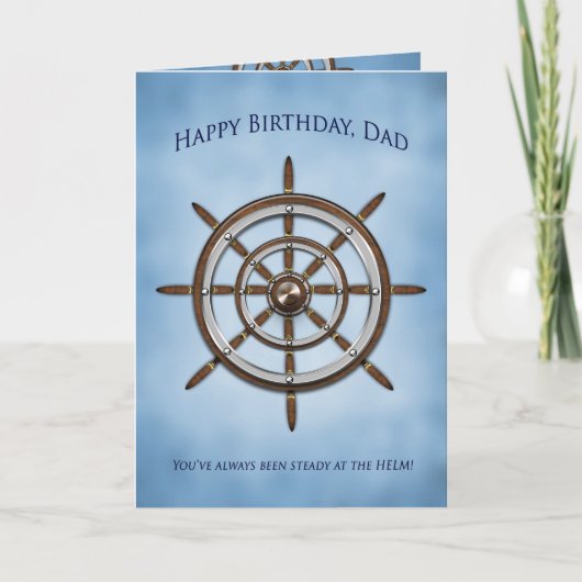 Carte Anniversaire, PAPA, la roue du bateau, barre (Devant)