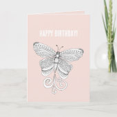 Carte Anniversaire Papillon Blanc Rose (Devant)