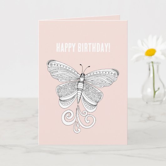 Carte Anniversaire Papillon Blanc Rose (Petite plante)
