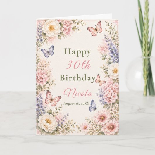 Carte Anniversaire Papillon Floral (Devant)