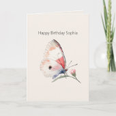 Carte Anniversaire Papillon Floral Pêche Rosé (Devant)