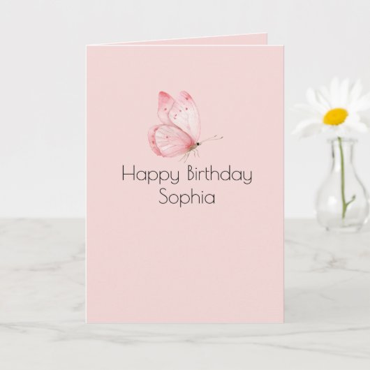 Carte Anniversaire Papillon Rose (Petite plante)