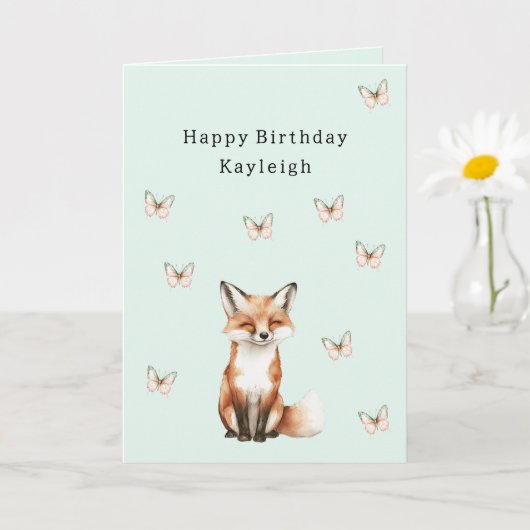 Carte Anniversaire Papillons Renard Mignon Happy Mint (Petite plante)