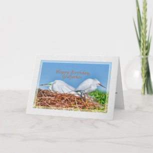 Carte Anniversaire, Parrain, Deux aigrettes de nidificat