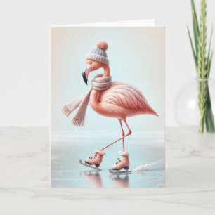 Carte Anniversaire Patinage sur glace Flamant rose rose