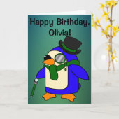 Carte Anniversaire Penguin Turquoise Grassy Emerald pers (Fleur jaune)