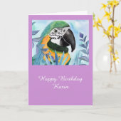 Carte Anniversaire personnalisable de perroquet (Fleur jaune)