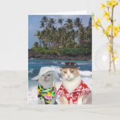 Carte Anniversaire personnalisable de Surfer Chats/Kitti (Fleur jaune)