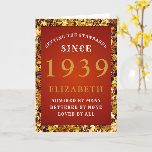 Carte Anniversaire personnalisé 1939 Nom Red Gold Partie (Fleur jaune)