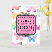 Carte Anniversaire personnalisé 1939 Papillon rose éléga (Fleur jaune)