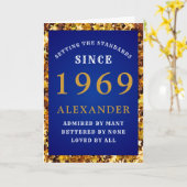 Carte Anniversaire personnalisé 1969 Blue Gold Glitte (Fleur jaune)