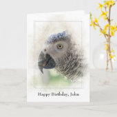 Carte anniversaire personnalisé-African Grey (Fleur jaune)