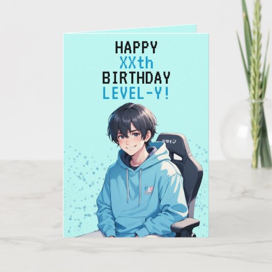 Carte Anniversaire personnalisé Anime Blue & Turquoise G (Devant)