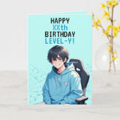 Carte Anniversaire personnalisé Anime Blue & Turquoise G (Fleur jaune)