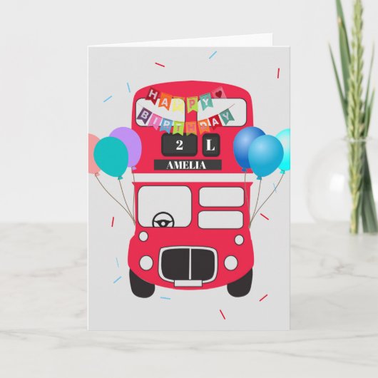 Carte Anniversaire - Personnalisé Big Red Bus Pas  (Devant)