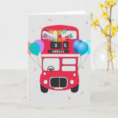 Carte Anniversaire - Personnalisé Big Red Bus Pas  (Fleur jaune)