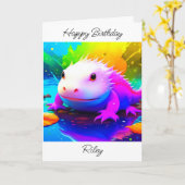 Carte Anniversaire personnalisé de l'enfant Axolotl (Fleur jaune)