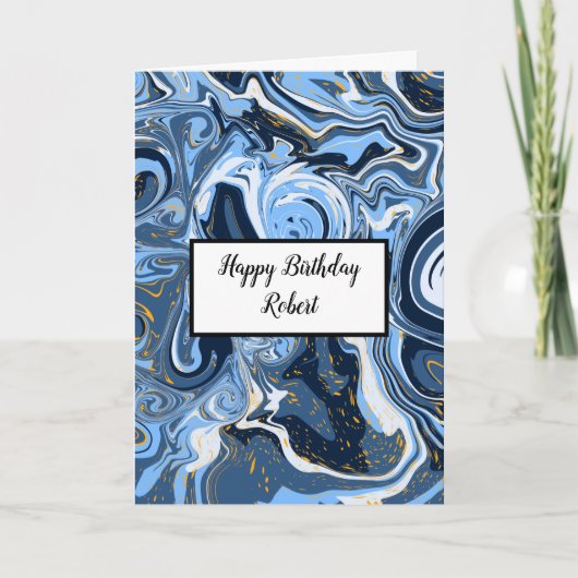 Carte Anniversaire personnalisé de marbre bleu et or (Devant)