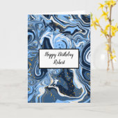 Carte Anniversaire personnalisé de marbre bleu et or (Fleur jaune)