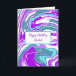 Carte Anniversaire personnalisé de marbre Turquoise et v<br><div class="desc">Joyeux anniversaire personnalisé marbre blanc violet,  turquoise et turquoise carte.</div>