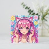 Carte Anniversaire Personnalisé Fille Anime avec casque  (Debout devant)
