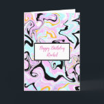 Carte Anniversaire personnalisé | Marbre rose et noir<br><div class="desc">Joyeux anniversaire personnalisé marbre blanc classe avec rose pastel,  turquoise,  or et carte noire.</div>