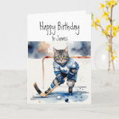 Carte Anniversaire Personnalisé Nom Fun Cute Chat jouant (Fleur jaune)
