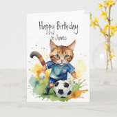Carte Anniversaire Personnalisé Nom Fun Cute Chat jouant (Fleur jaune)